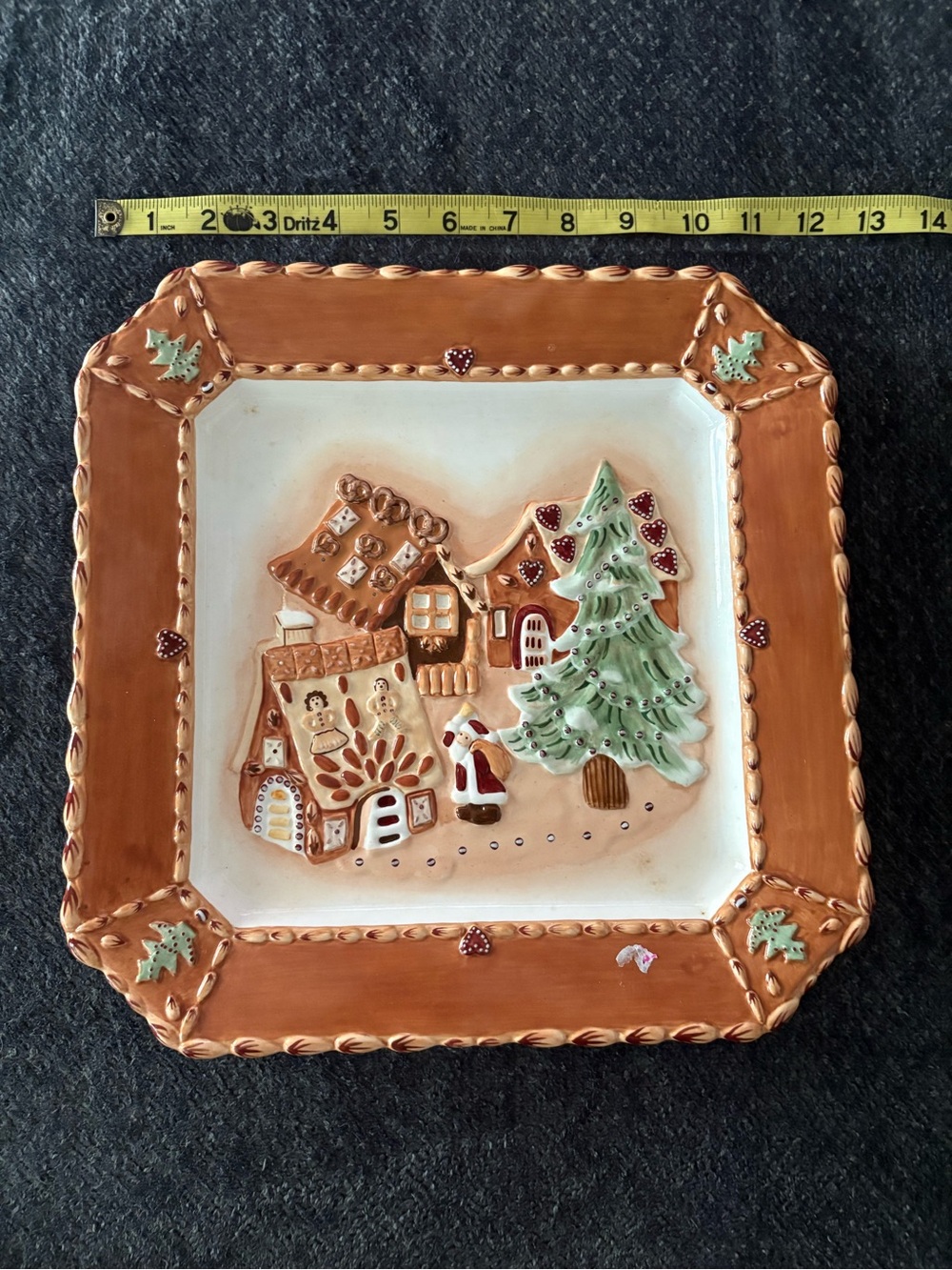 Vintage Villeroy & Boch Ginger Fancy Square Christmas Platter 13.5" Gingerbread